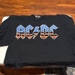 AC/DC Cropped Black Tee with Stars and Stripes Logo